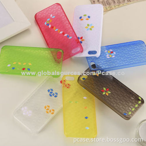 Transparent DIY TPU Mobile Phone Cases for iPhone 5, Grid Pattern with Peas for Your Options